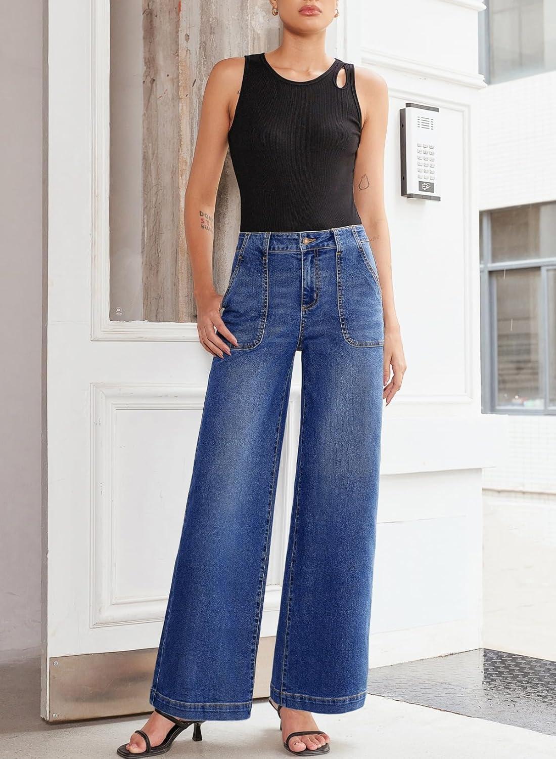 Sidefeel Womens Wide Leg Jeans High Waisted Stretchy Straight Leg Baggy Denim Pants with Pockets - Image 4