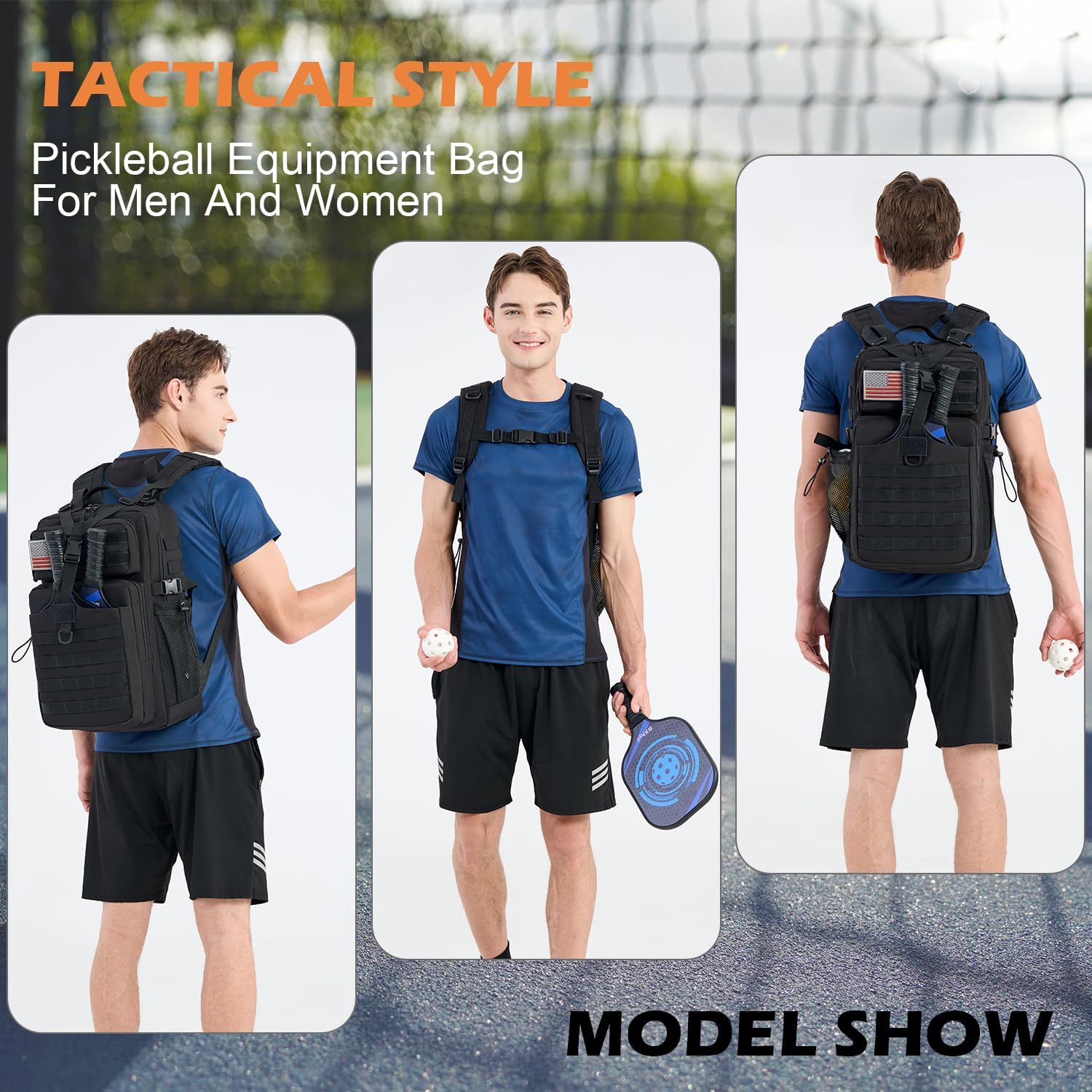 Pickleball Backpack for Men and Women, Tactical Pickleball Paddle Bag with Molle System Design