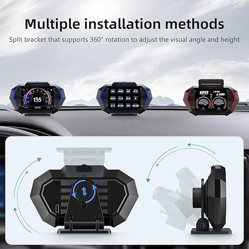 Miniatura 7 de Obd2 Gauge Display with Speed, Heads Up Display for Cars P24, Fuel Consumption, RPM, Overspeed Alarm, OBD+GPS Digital Speedometer Suitable for All