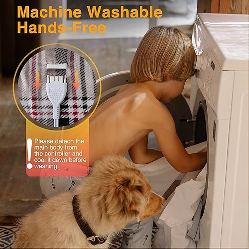 Miniatura 5 de WOOMER Manta térmica de tamaño individual de 62 x 84 pulgadas, manta de franela suave de calentamiento rápido, 10 niveles de calefacción y apagado