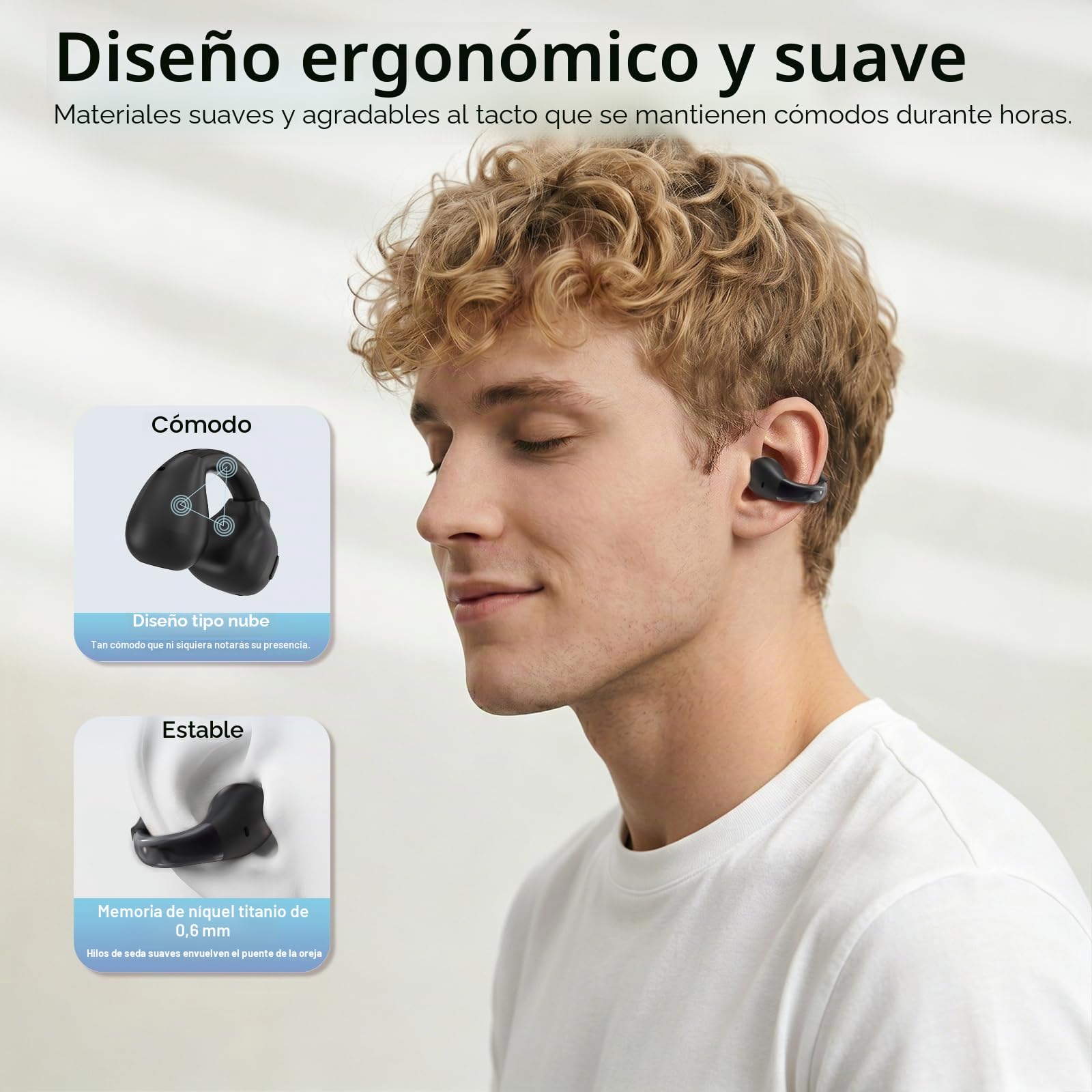 Auriculares Bluetooth 6.0 con Clip, diseño Abierto con Botones físicos y micrófono ENC, Ajuste Seguro para Correr y Entrenar, Sonido HiFi, batería de 32 Horas