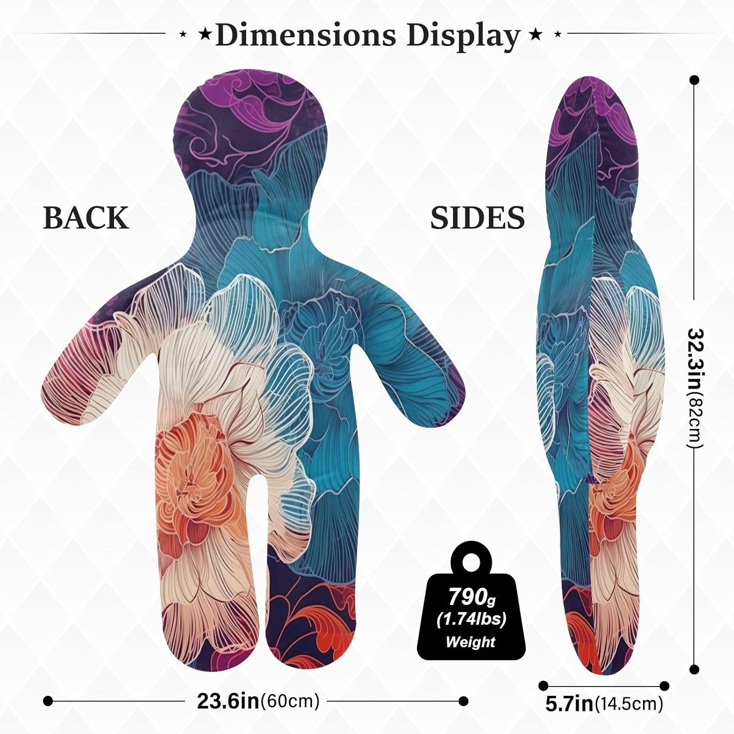 Colorful Line Flower Human-Shaped Pillow Soft Body Pillows Washable Velvet Pillows for Anxiety Relief Sleeping Cuddling & Support