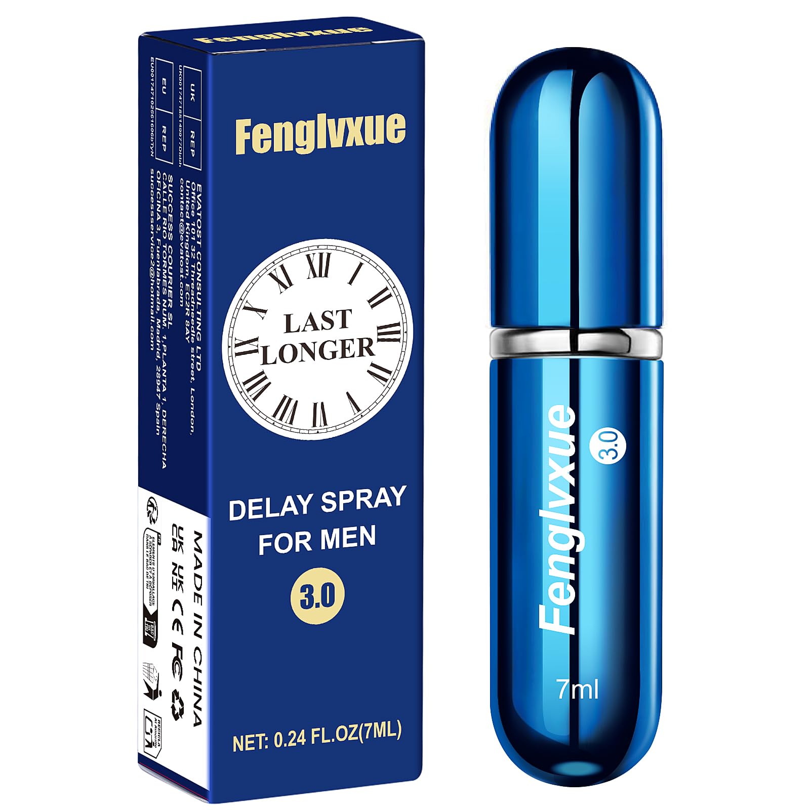 Spray Retardante para Hombres, Spray para Mejorar el Rendimiento y Durar Más Tiempo, tecnología de tercera generación 3.0, 0.24 oz (7 ml)