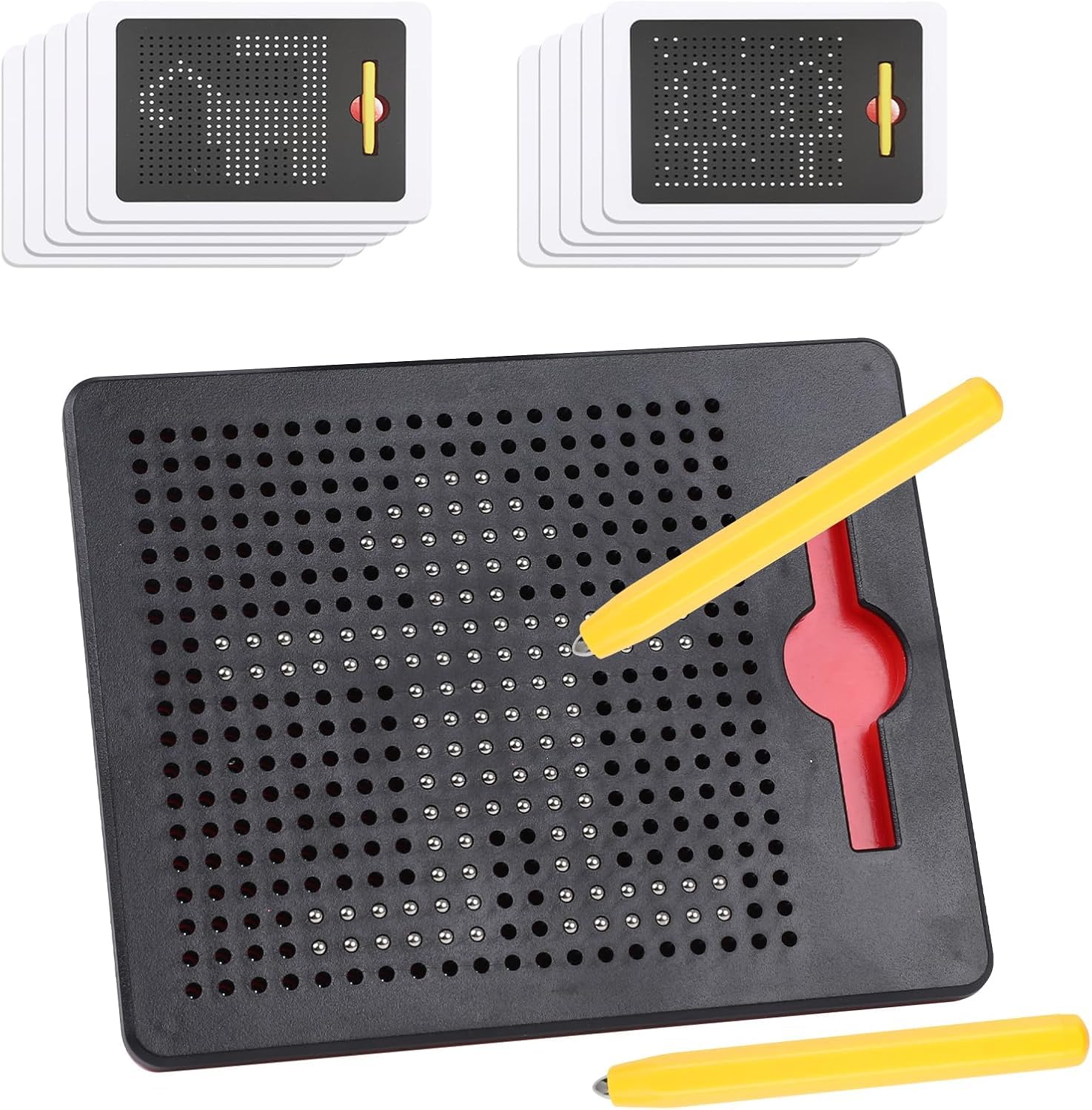 VEYLIN Magnetic Drawing Board，Kids Magnetic Doodle Board with Steel Ball Pen and Template Cards, Educational Toy for Children Ages 3+ (black)