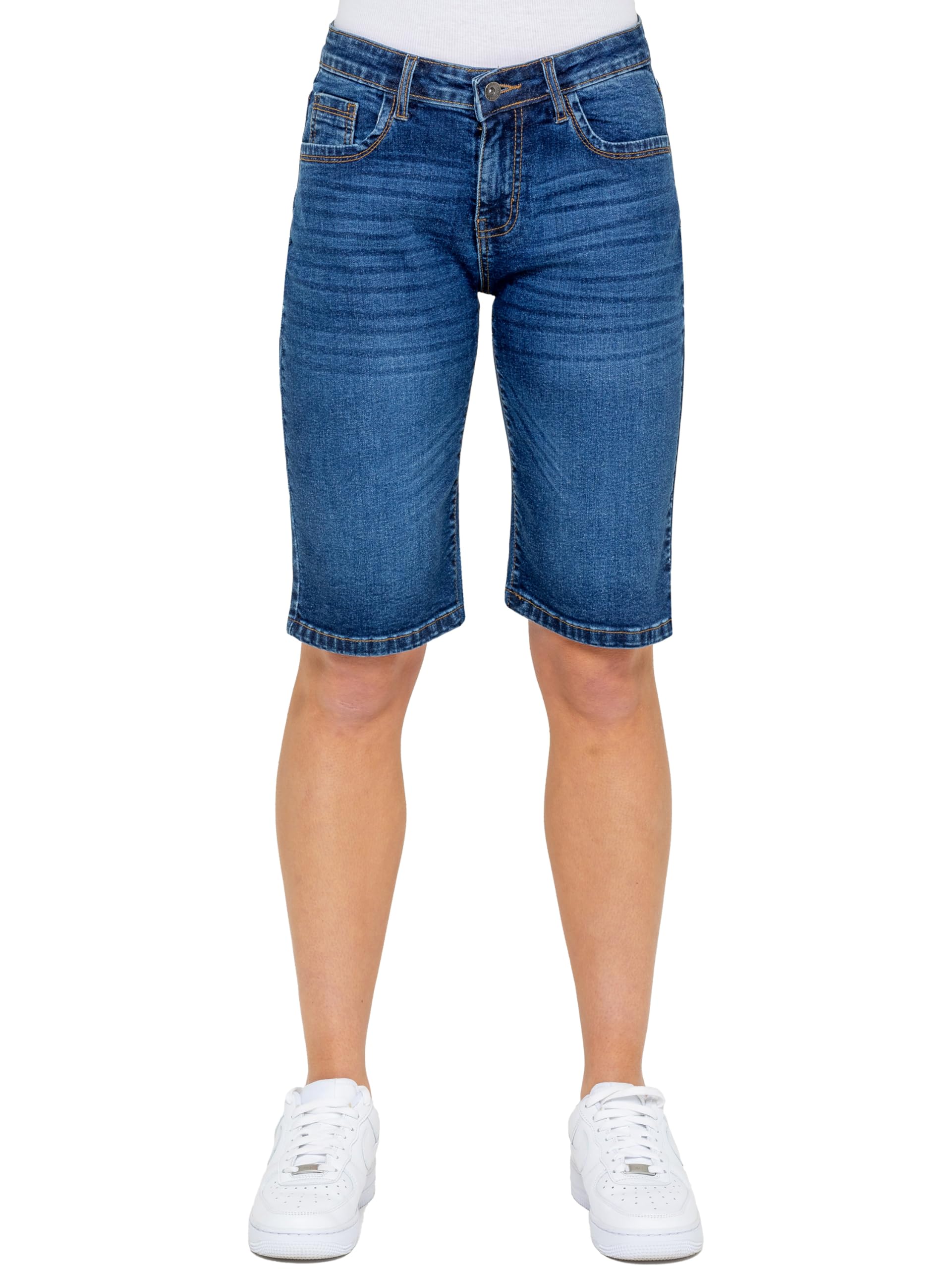 989Zé Enzo Women's Blue Knee Length Denim Shorts Summer Casual Cotton Regular Fit Stretch Cropped Jean Short Half Pants Ezls659 Shorts 8