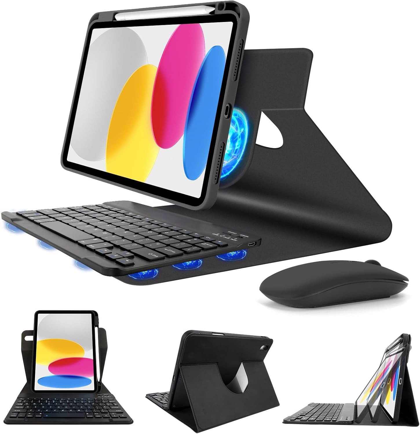 SOPPY for iPad 11th 11-inch 2025/10th Generation 10.9-inch 2022 Keyboard Case with Mouse,Magnetically Detachable Keyboard Cover with Pencil Holder, Rotatable Keyboard Case (Black)