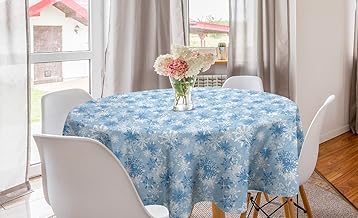 ABAKUHAUS Snowflake Round Tablecloth, Christmas Season, with Digital Print Decorative Elegant Original Practical Washable, 150 cm, Pale Blue White