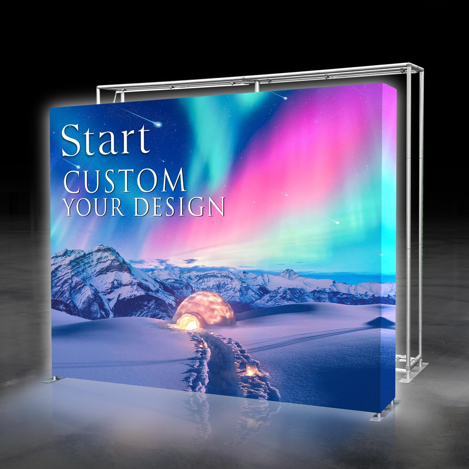 Custom LED Backlit Tension Fabric Backdrop Stand with Light Box, Step and Repeat Holder Display for Trade Show Booths, Weddings, Events - Double-Sided Printed 7.5x10 Ft