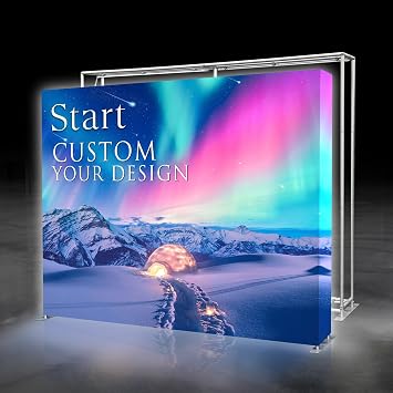 Custom LED Backlit Tension Fabric Backdrop Stand with Light Box, Step and Repeat Holder Display for Trade Show Booths, Weddings, Events - Double-Sided Printed 7.5x7.5 Ft