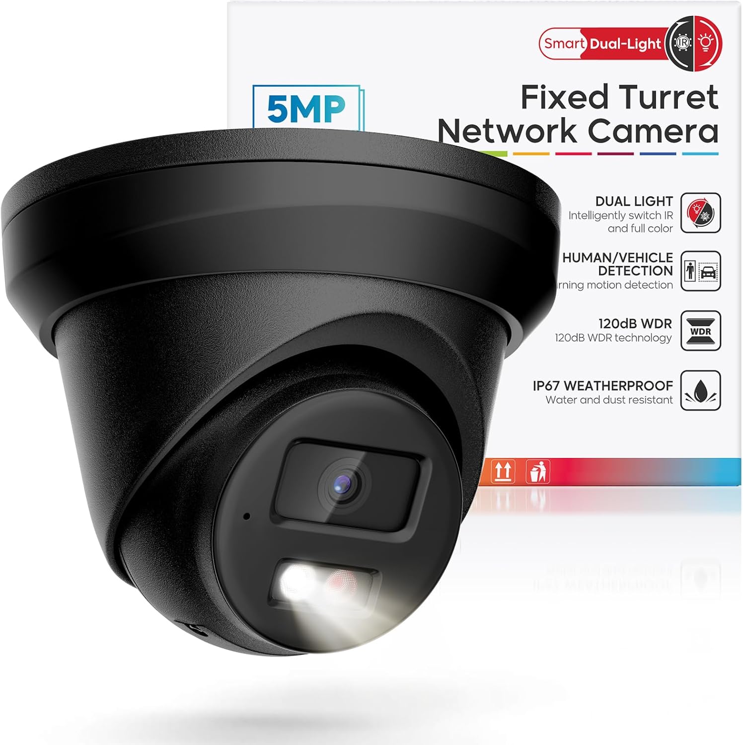 5MP IP PoE Camera, Outdoor Turret Camera with Mic/Audio, Hikconnect/SADP/iVMS4200, Smart Color Night Vision, Low Light Starlight, Human Vehicle Detection, 114° FOV, Metal IP67, 512GB SD Slot