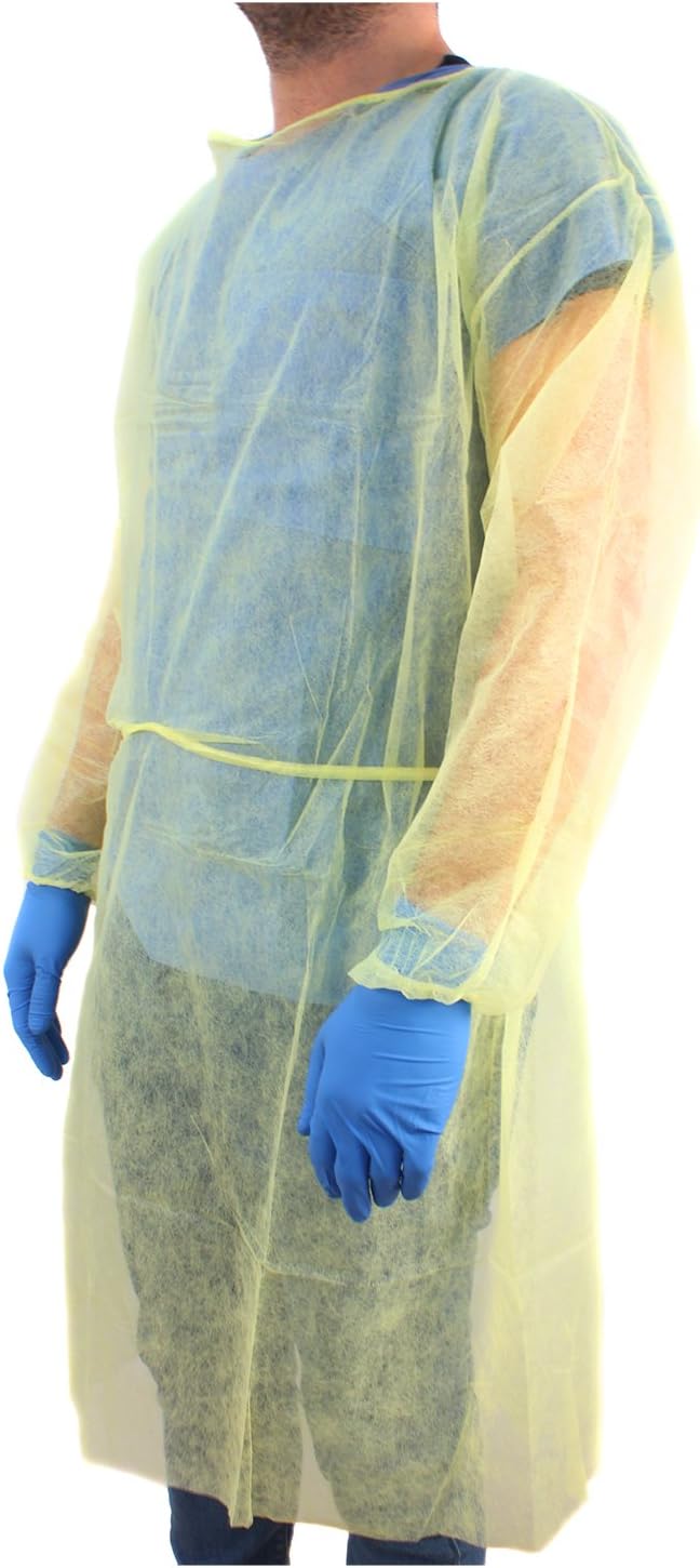 Ever Ready First Aid DYN2141-X10 Isolation Gown with Elastic Wrists, Universal Quantity, Yellow (Pack of 10): Tools & Home Improvement