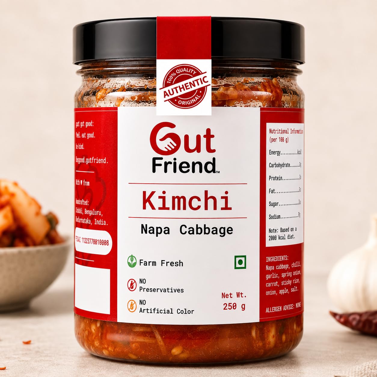 Gut Friend Napa Cabbage Kimchi 250g | Pure Veg | Kimchi | Authentic Korean Fermented Probiotic Pickle | Traditional Spicy Baechu Kimchi | Naturally Aged Vegan Gut Health Side Dish | Ready to Eat Korean Side | No Artificial Preservatives-image-32