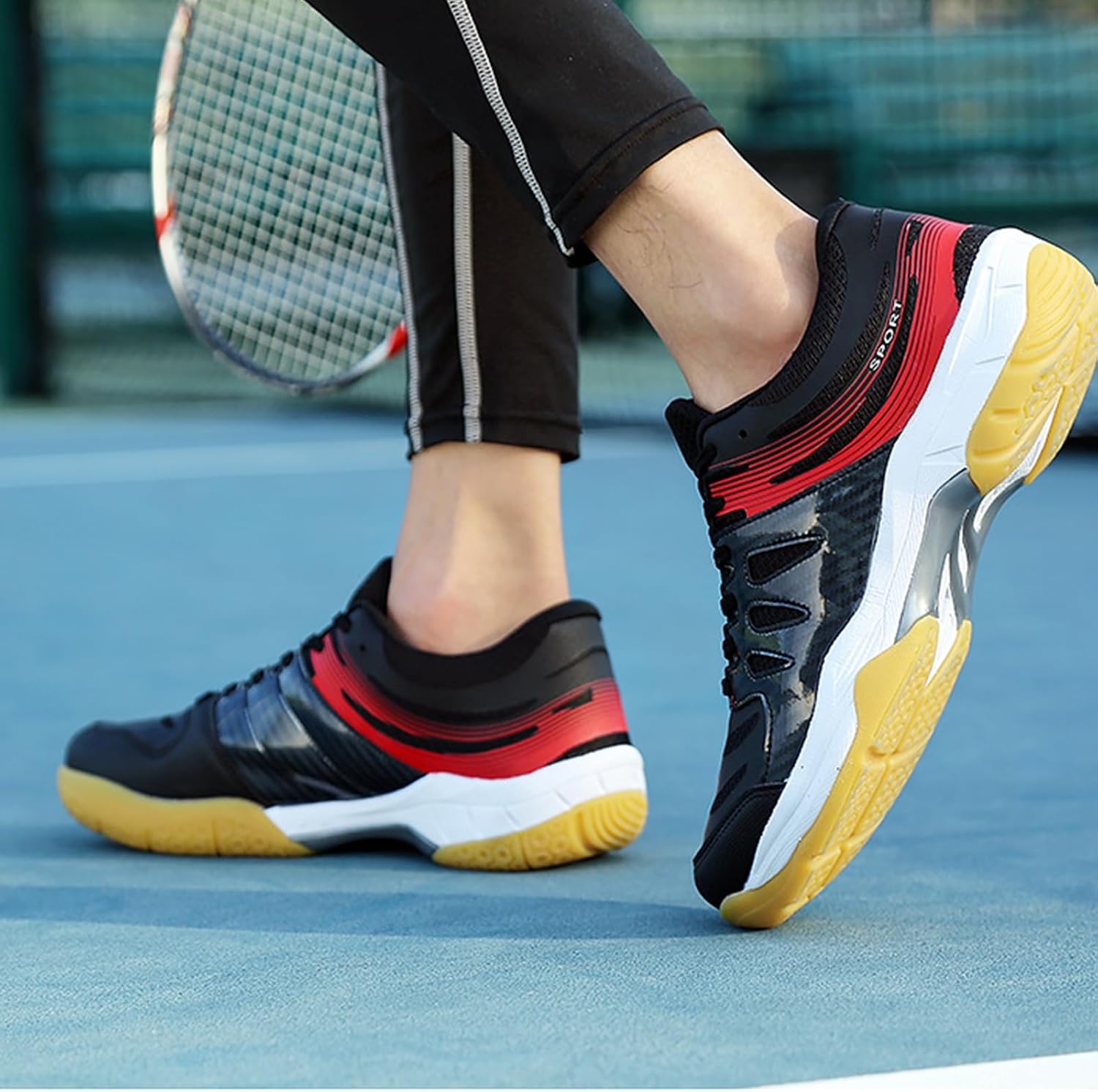 Mens Tennis Shoes Non Slip Pickleball Shoes Fashion Squash Shoes Shock-Absorbing Sports Trainers for Volleyball Badminton