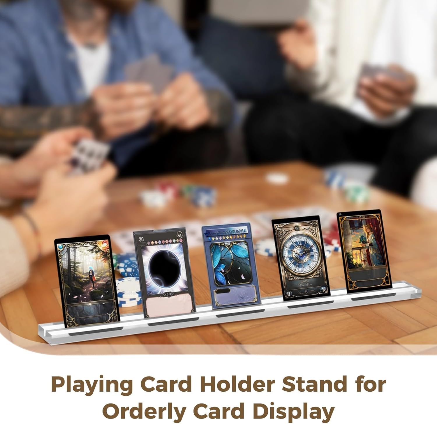 OMISTAR 4 PCS Playing Card Holder Stands, 15.7 Inches Length Clear Acrylic Card Holders Set for Trump Games Trading Card Board Games