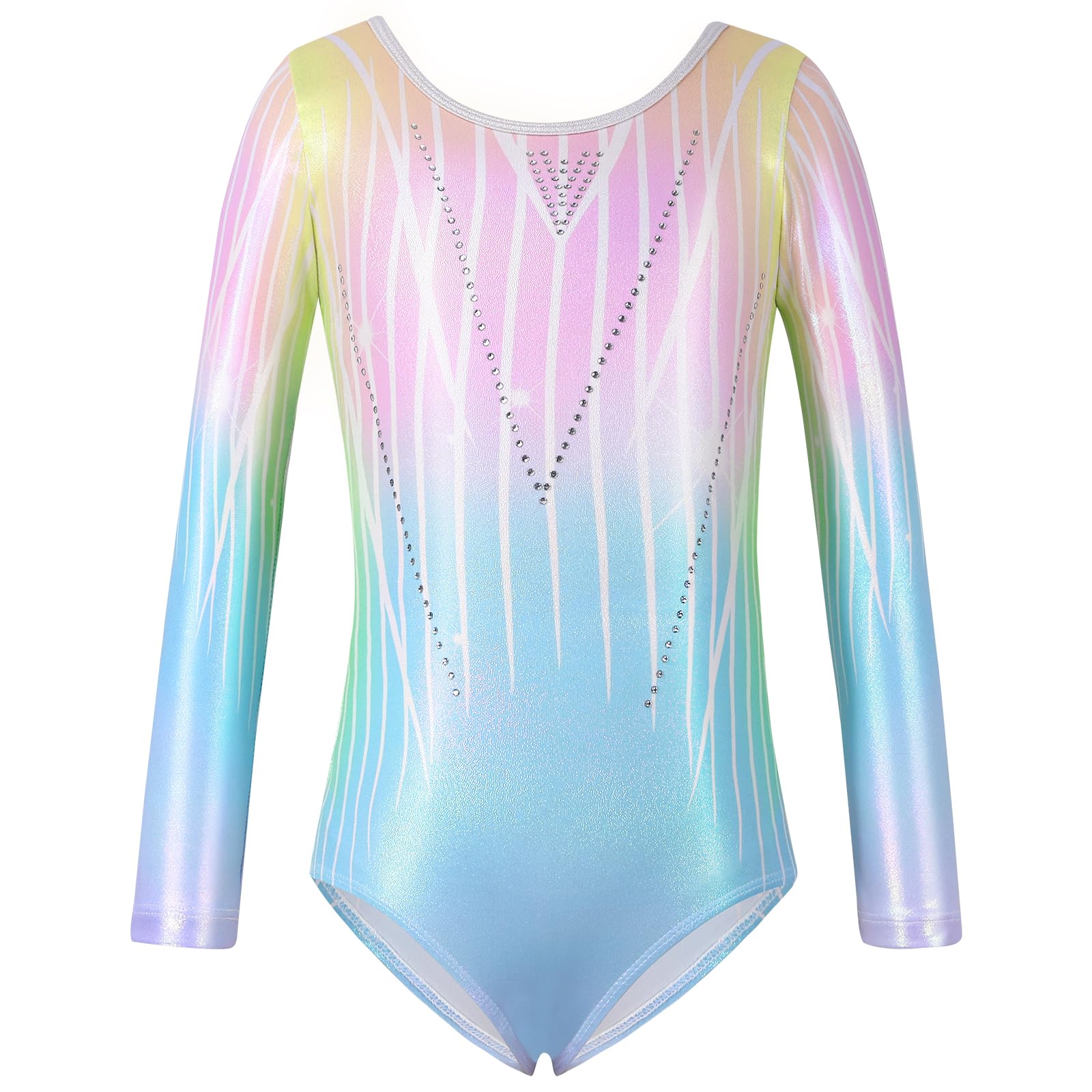 Hovershoes Gymnastics Leotards for Girls, Shiny Long Sleeve Bodysuit Athletic Dancewear Sparkle Biketard for Kids Children Teens