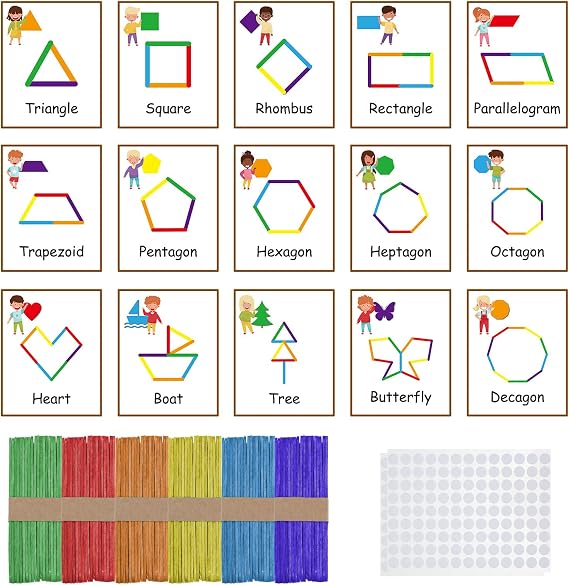 Amazon.com: Noveread 252 Pcs Shapes Flash Cards with Colorful Sticks ...