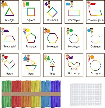 252 Pcs Shapes Flash Cards with Colorful Sticks and White Hook for Toddlers Preschool Kids Learning Art Craft Develops Shape Recognition Imagination Creativity