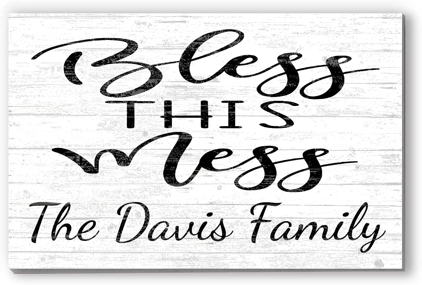 Bless This Mess Sign Custom Personalized -Solid Wood - Family Name Sign (Black)