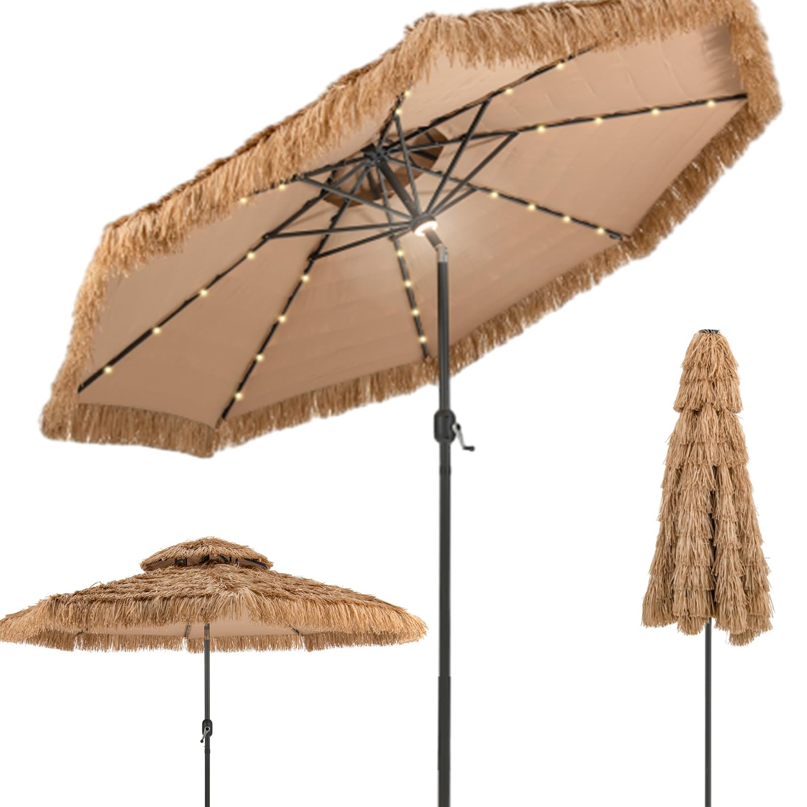 RELAX4LIFE Parasol de Plage Hawaï Tropicale LED Inclinable Φ308