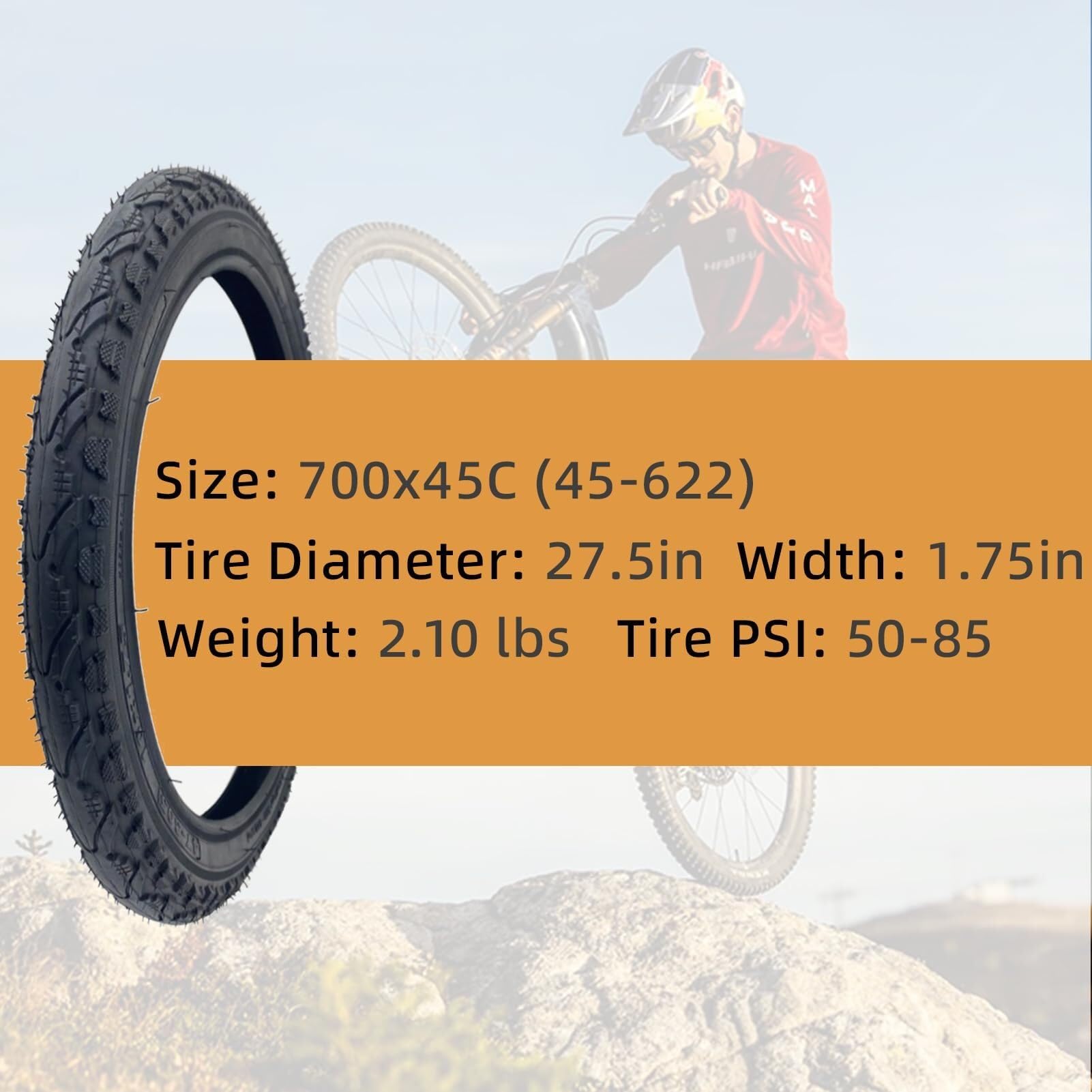 700x35 / 700x38 / 700x42 / 700x45 / 700x50C Opony do Roweru z Dętkami, Dodatkowa Ochrona Przeciwwykłuciu z Nylonu dla Rowerów Szosowych Miejskich i Komunikacyjnych – Zawór Schradera 48 mm(700x45c)