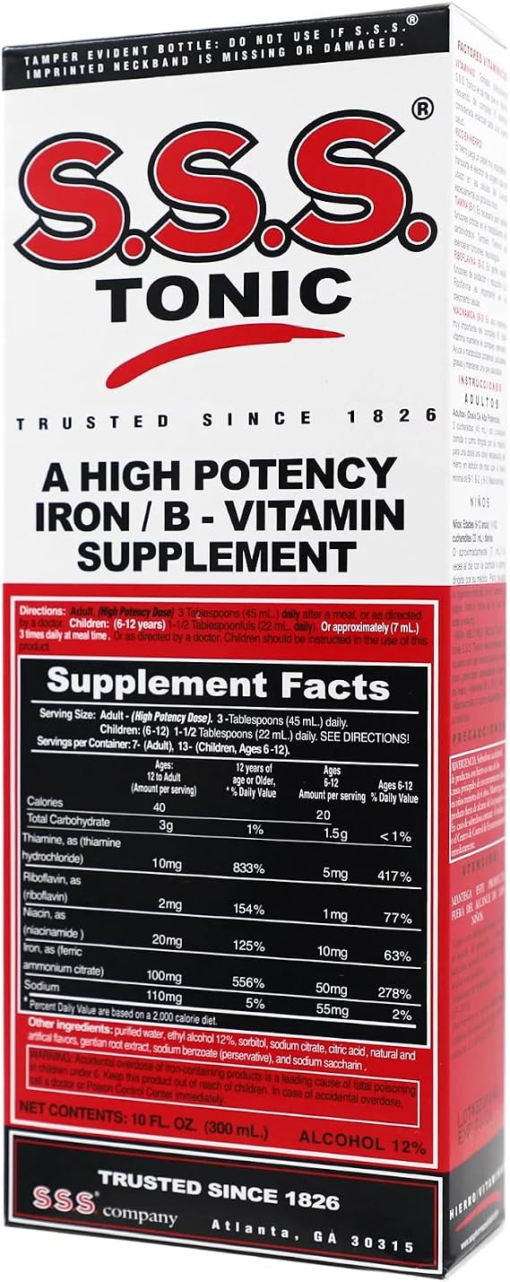 S.S.S. Tonic, Iron and Vitamin B Supplement, High Potency Vitamins, Bottle, 10 Fl Oz - 3 Pack