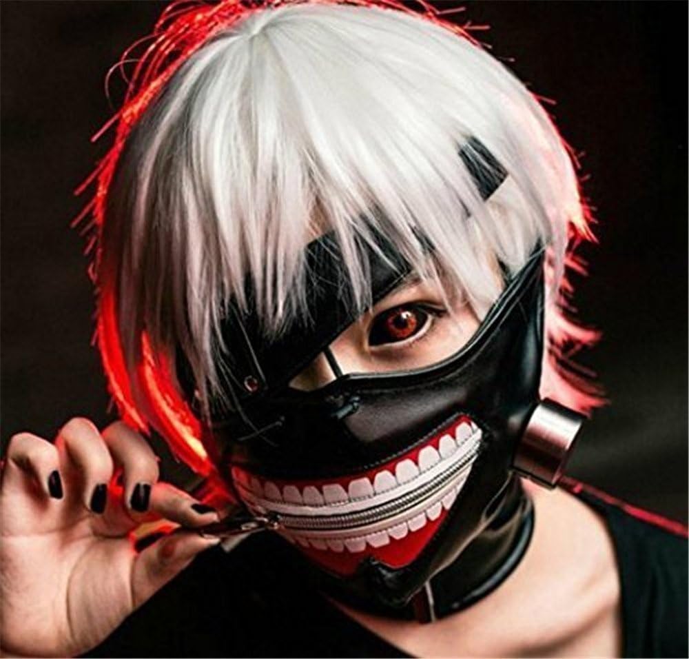 MACTING Tokyo Ghoul Kaneki Ken Cosplay Mask Halloween Party Cool Mask Prop Zipper Black, Free