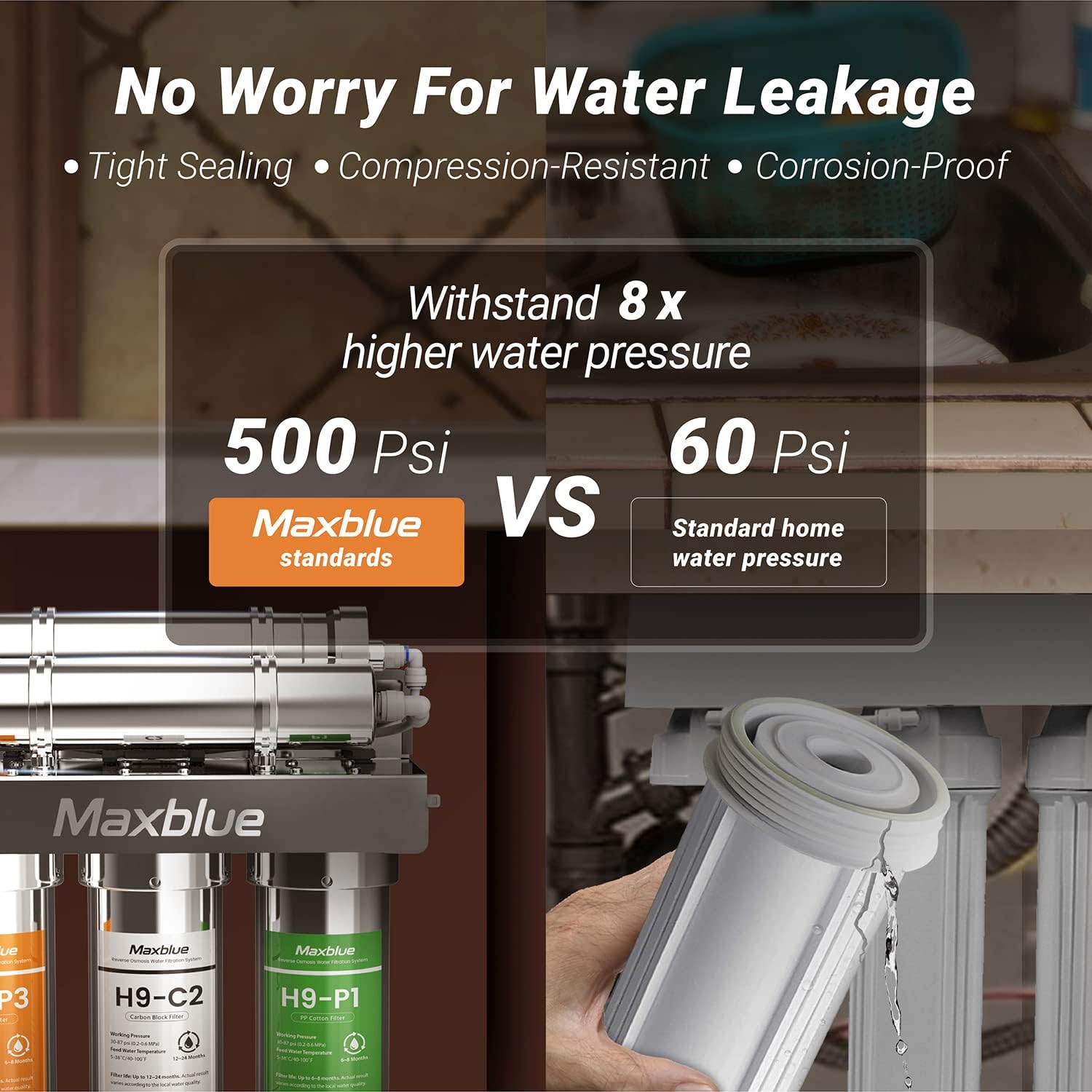 Maxblue RO 5-Stage Reverse Osmosis Water Filtration System, Stainless Steel, TDS Reduction, 75 GPD Fast Flow, Compact, 1:1 Drain Ratio, Remineralization, USA Tech, Metal Faucet