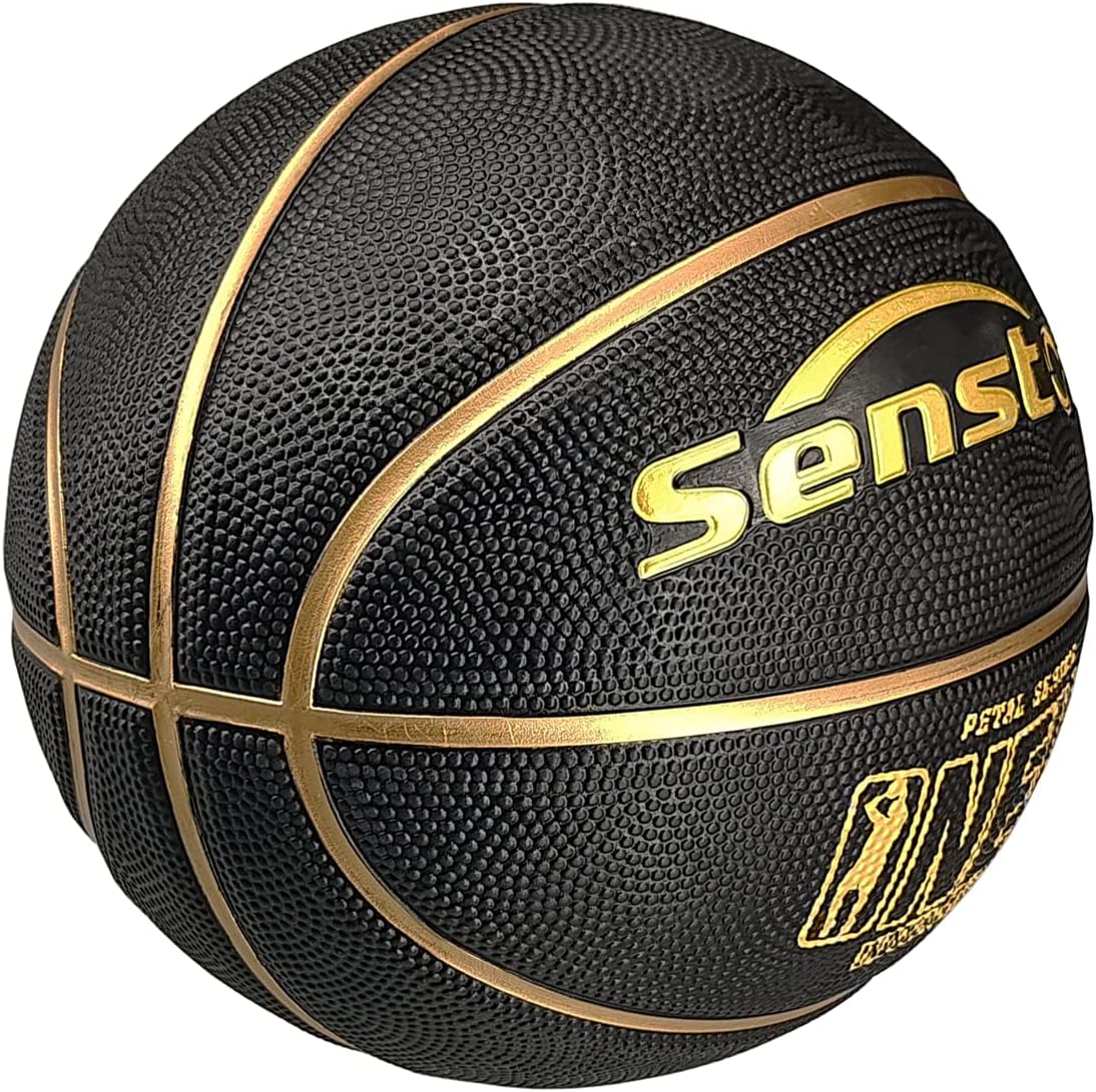 Senston 29.5'' Basketball Outdoor Indoor Rubber Basketball Ball Official Size 7 Street Basketball with Pump Black/Gold : Sports & Outdoors