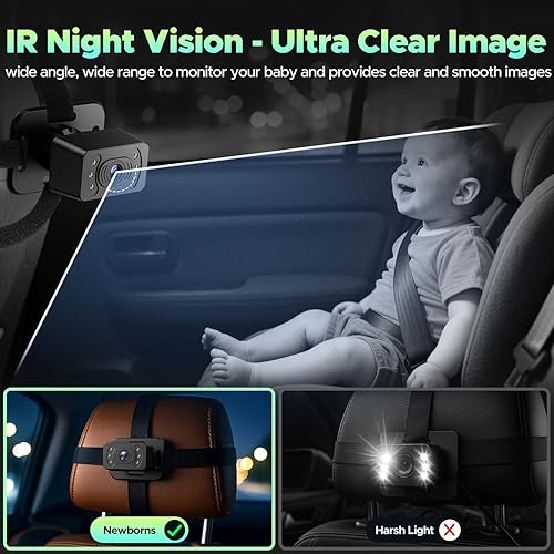 Miniatura 5 de LAMTTO Monitor de coche para bebé con pantalla dividida de 7 pulgadas, CarPlay inalámbrico y Android Auto, cámara trasera HD para bebé con visión