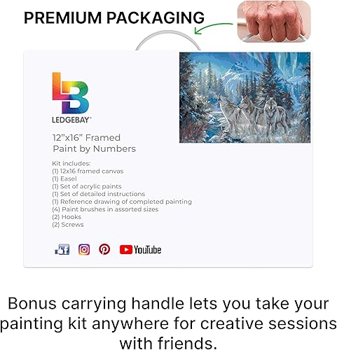 Miniatura 8 de Ledgebay Kit de pintura por números para adultos, lienzo enmarcado para principiantes a avanzados, kit de pintura por números, incluye juego de