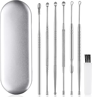 Ear Cleaning Kit,Safe Ear Wax Removal Tool,Earwax Removal Kit,Easy to Use,Painless Ear Pick,with Storage Box and Cleaning Brush (Silver)