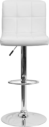 Miniatura 7 de Flash Furniture Alexandra - Juego de 2 taburetes de bar de vinilo acolchado blanco contemporáneo con base cromada