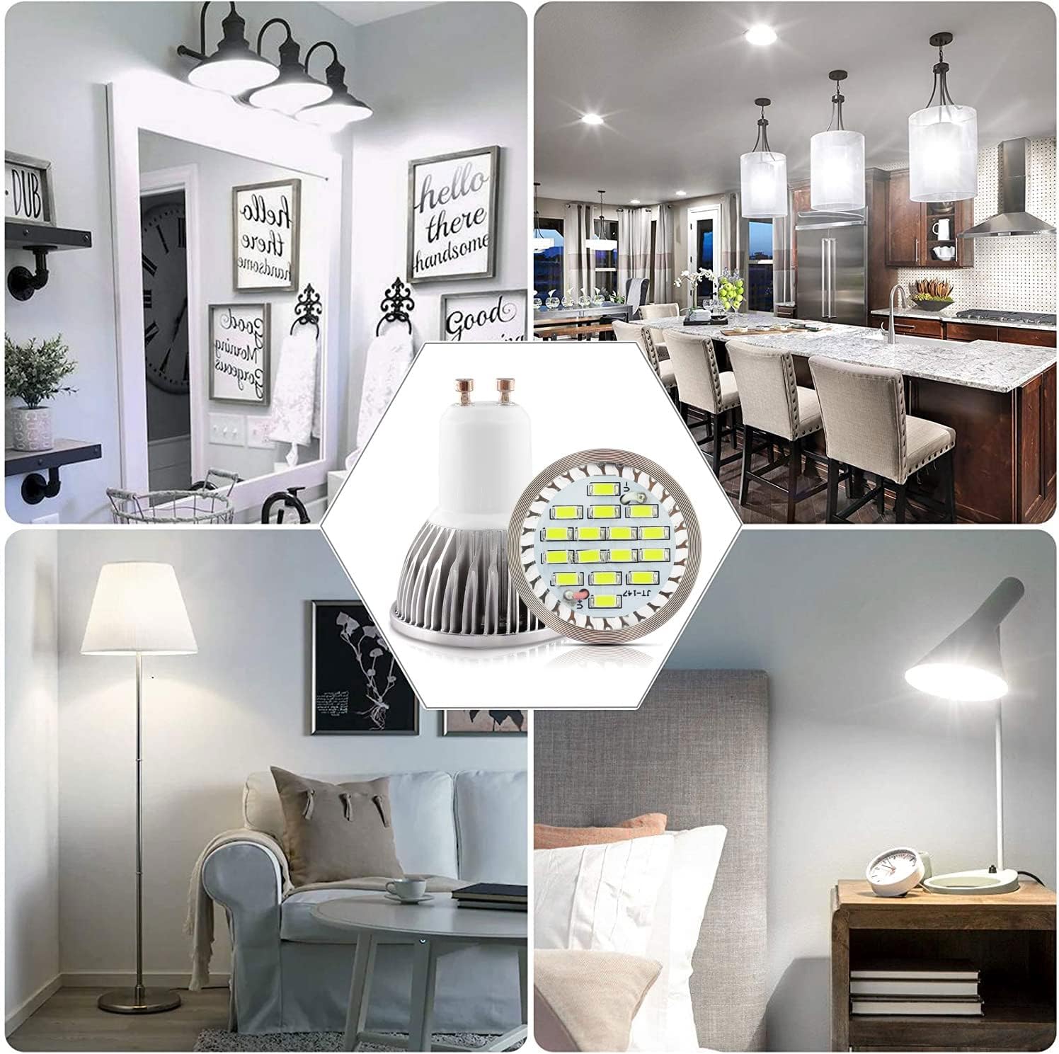 MR16 LED Light Bulbs (6 Pack) 6W Non-Dimmable MR16 GU10 Base Bulbs 50 Watt Equivalent MR16 Full Glass Cover 6000K Daylight White for Family,Office,Track Lighting