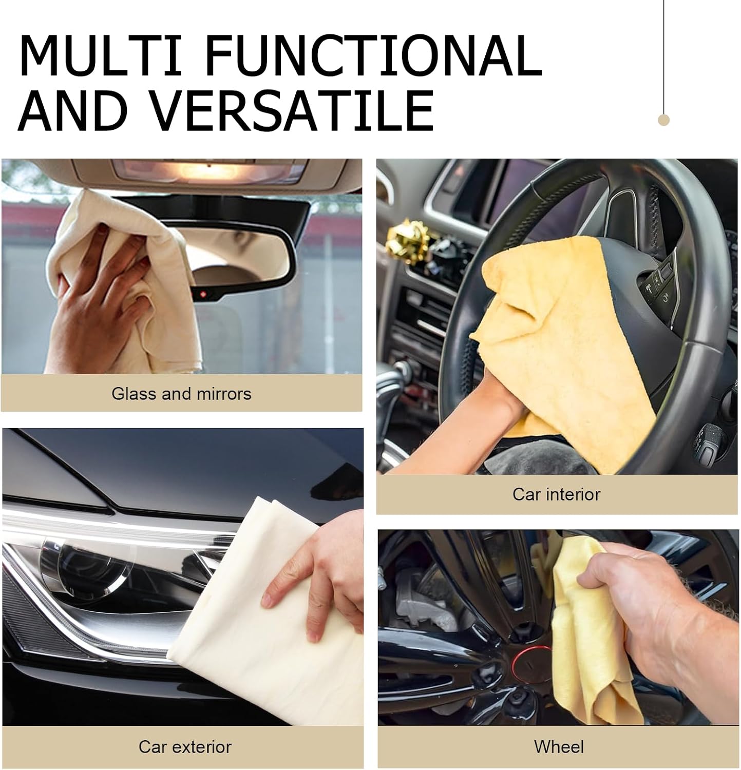 Chamois Drying Cloth for Car, Natural Leather Does Not Damage Car Paint Cleaning Cloth, Super Absorbent Washable Cuttable Multifunctional Car Washing Towel for Glass Lens Screen (Yellow)
