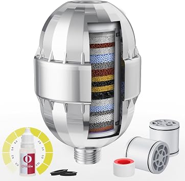 Razime High Output Shower Filter For Hard Water 25 Stage Filter to Remove Chlorine and Harmful Substance Including chlorine reagents for water quality testing Improve Skin and Hair -Chrome RSF201