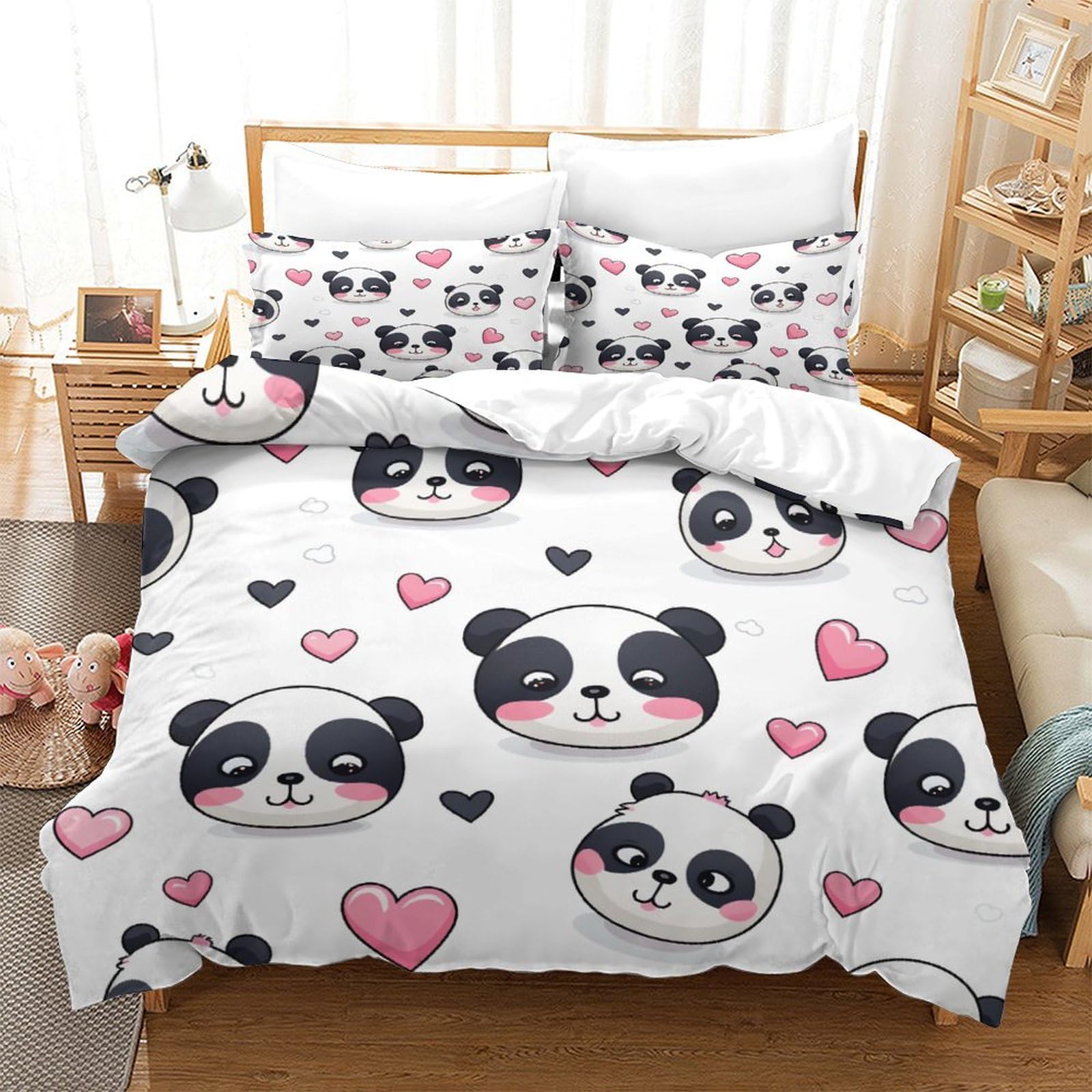 Housse de couette Panda 3D et parure de lit microfibre respirante 260x220cm Super King