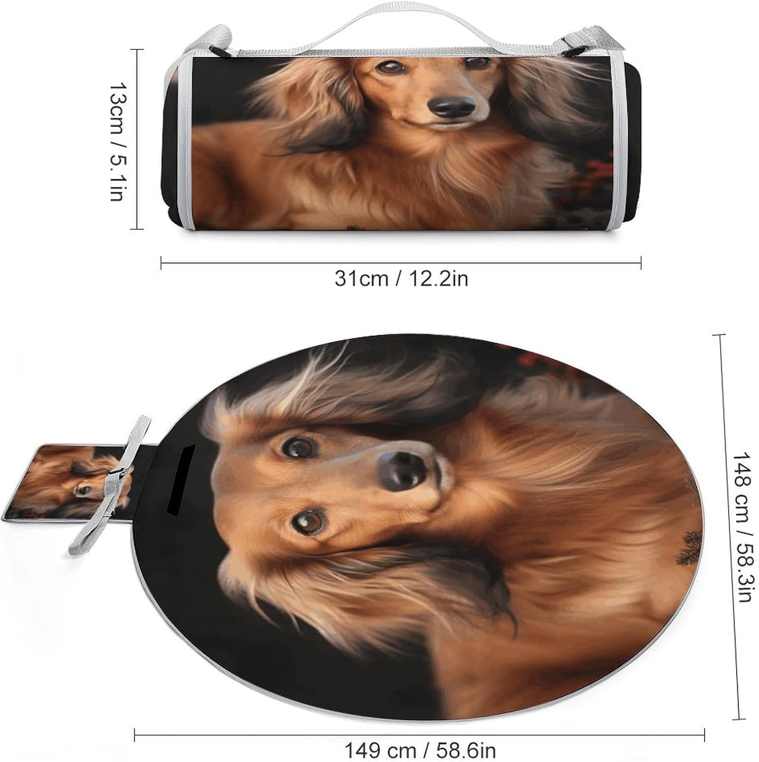 Long Haired Dachshund Picnic Mat Lightweight Waterproof Picnic Blankets Extra Large Picnic Outdoor Blankets Foldable Sandproof Beach Blanket for Park Beach Camping Courtyard 58.3''x58.3''