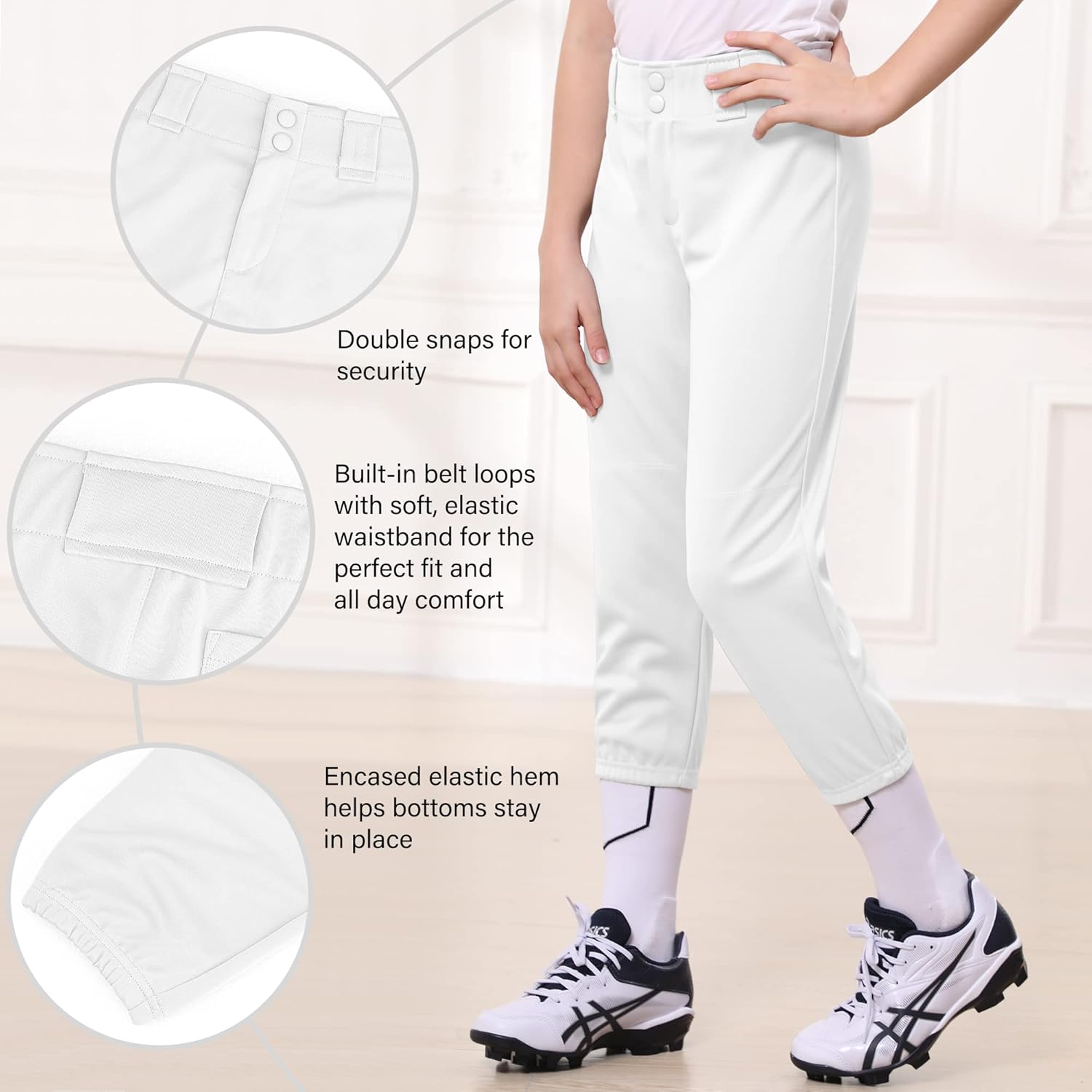 Miniatura 5 de Stelle Pantalones de sóftbol para niñas, pantalones de béisbol para jóvenes, pantalones de lanzamiento rápido con bolsillos, camiseta para niños