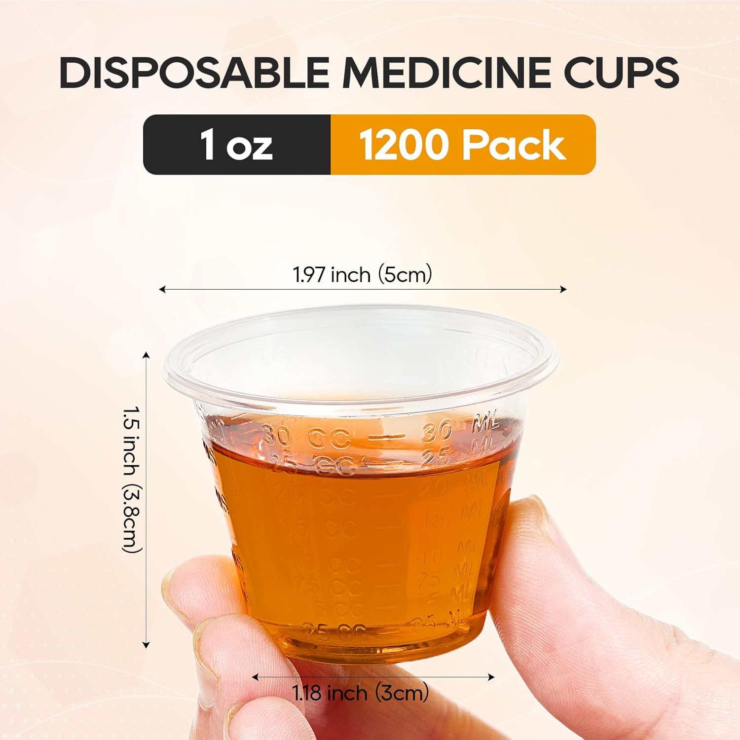 Turbo Bee 1200 Pack 1 OZ Disposable Medicine Cups (30 ml), Small Clear Plastic Measuring Cups for Liquid Medicine, Pills, Resin, and Epoxy