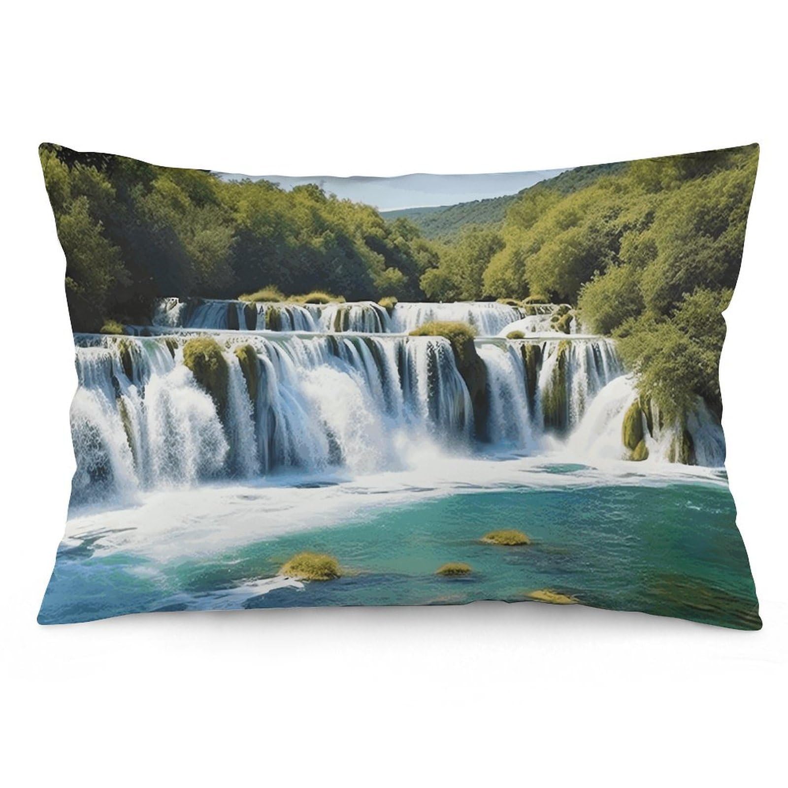 2 Pack Pillow Cases for Hair and Skin, Soft Breathable Pillow Case Covers with Hidden Zipper, Waterfalls on Krka River Pillowcase 12 "x20 Pillow Covers for Sleeping Gift