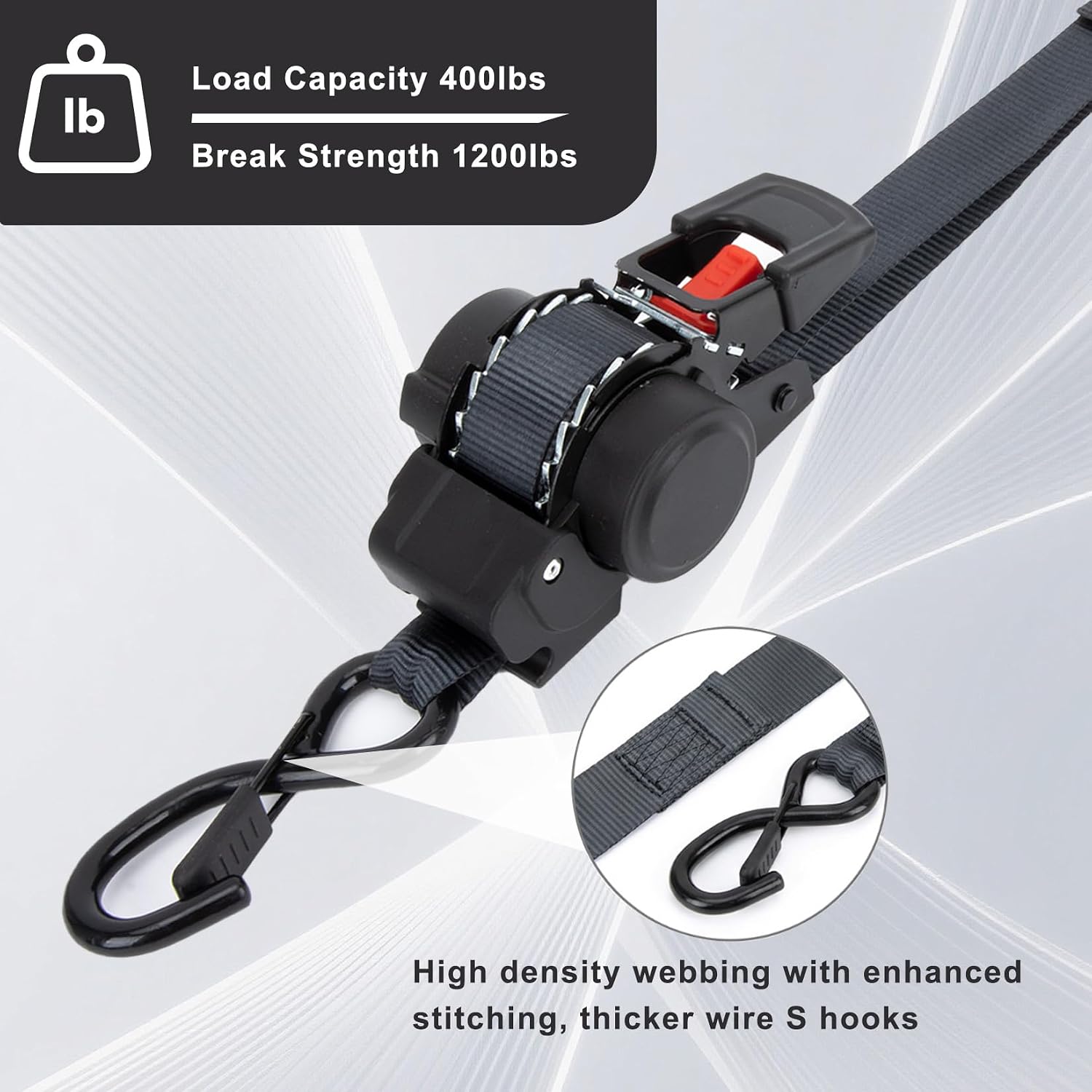 Retractable Ratchet Straps - PSLER Self Retracting Ratchet Straps for Motorcycle, Dirt Bike, Moving Cargo, Car, Truck Accessories, 1" x12', 2PCS