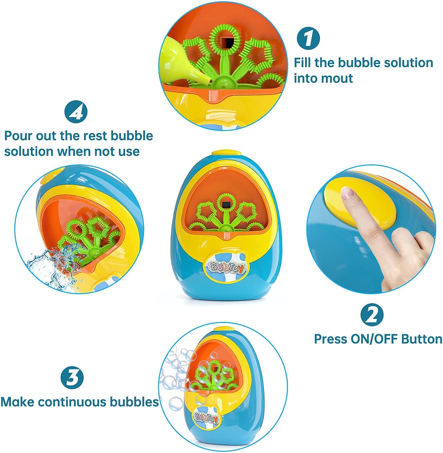 BubToy Bubble Machine for Kids - Automatic Bubble Blower 5000+ Bubbles Per Minute, High Output Bubble Maker Toys Bubbles for Toddlers, Christmas Birthday Gifts for 3 4 5 6 7 8 Years Old Boys Girls