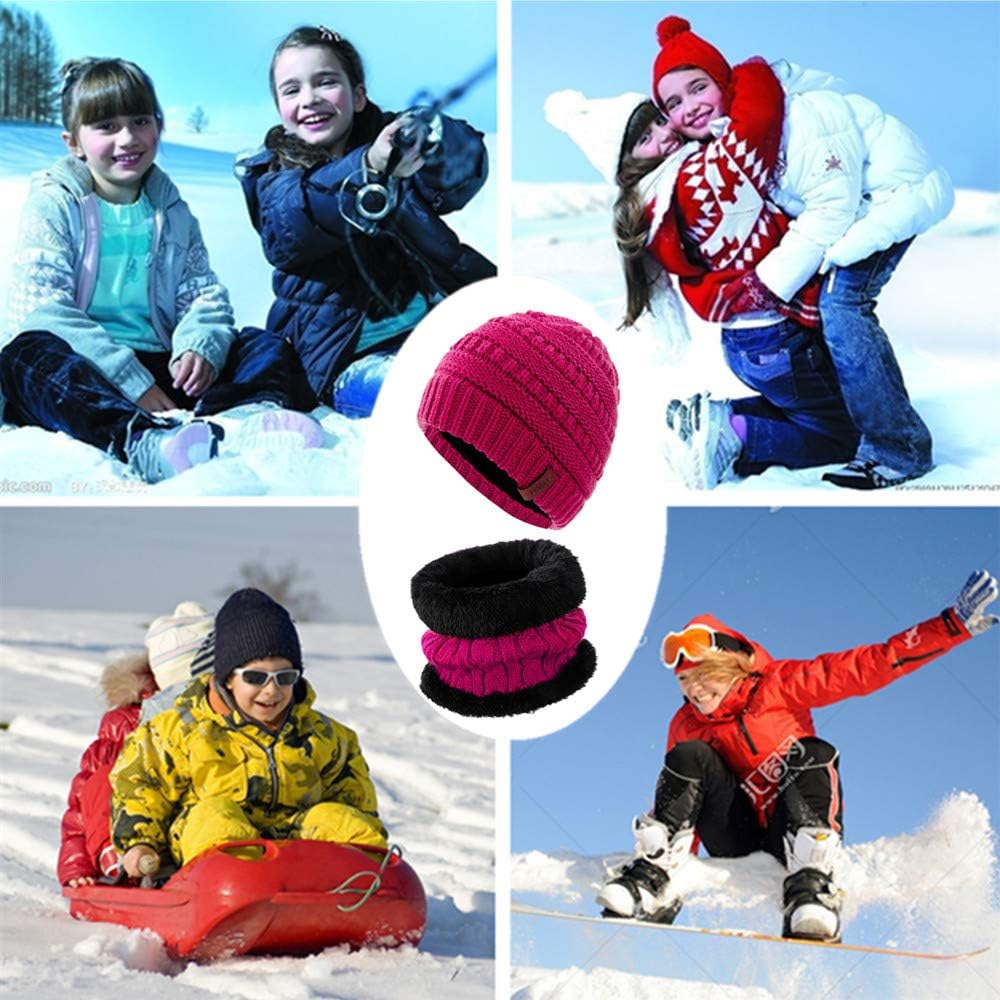 Kids Balaclavas Winter Beanie Hat and Scarf Set 2-Pieces for Boys and Girls 1-8 Years Cold Snow Knit Cap with Fleece Lining : Baby