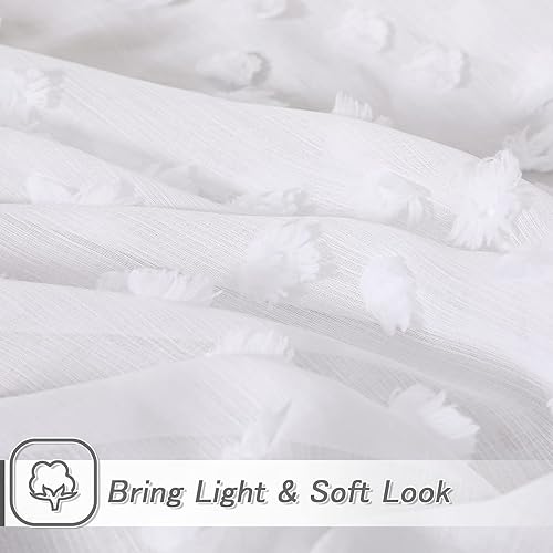 Miniatura 8 de MYSKY HOME Cortinas pequeñas para ventana de baño o cocina, 45 pulgadas de largo, cortinas traslúcidas con pompones rosas y bolsillo para cortinero,