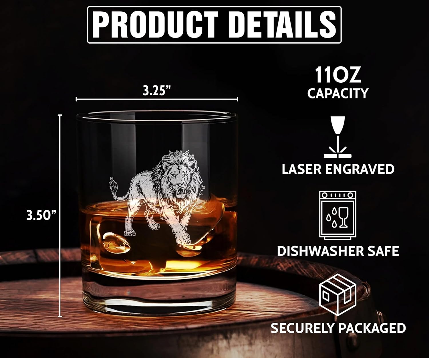 Lion Vintage Engraved Whiskey Glass - Wildlife Themed Gift - Unique Birthday Gifts For Friends And Family - Lion Lovers Gift - Vintage Old Fashioned Glass - Decor For Bar - Image 3