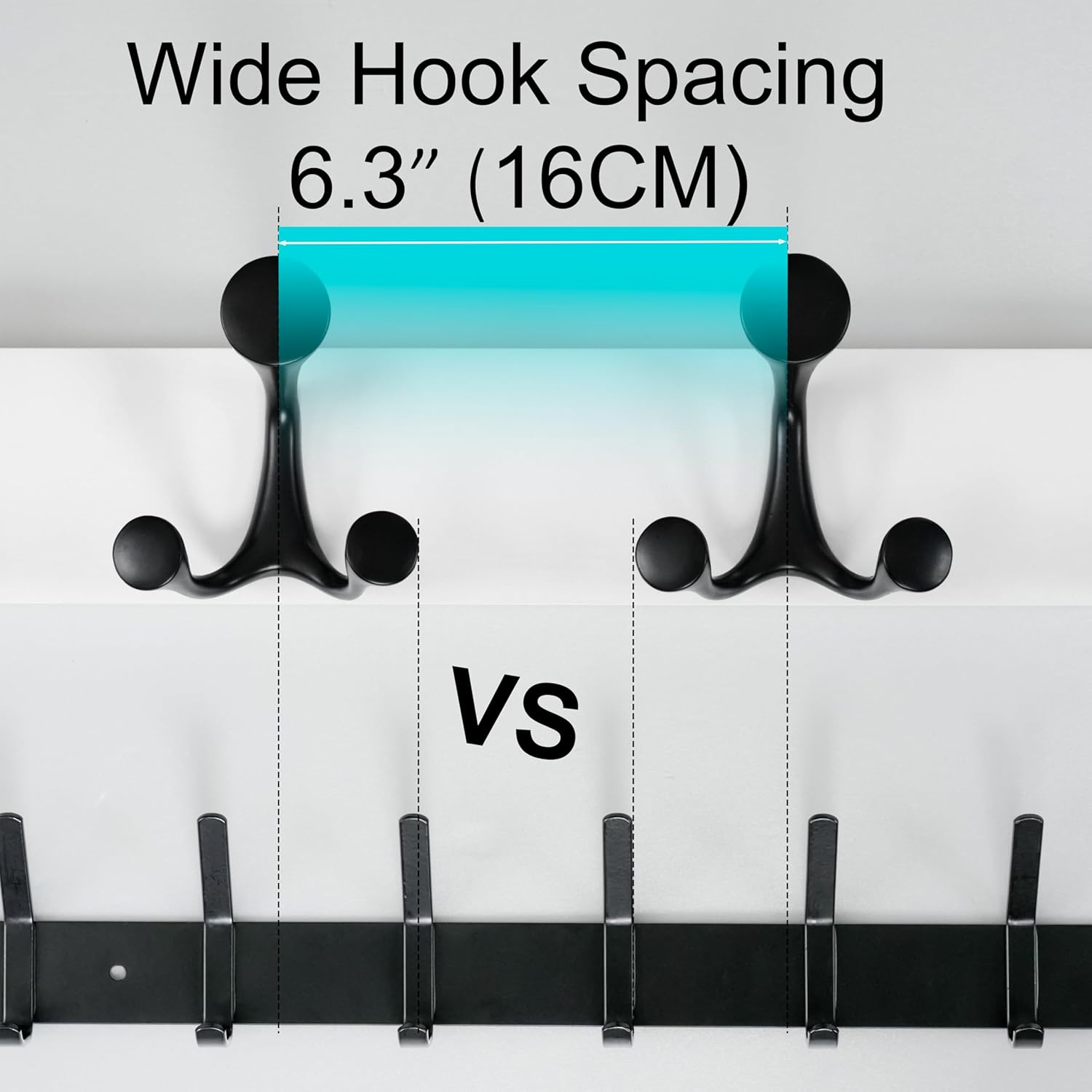 WEBI Coat Rack Wall Mount,30" Solid Wood Coat Hooks Wall Mounted Coat Hanger,16" Hole to Hole,Heavy Duty Hook Rack Rail,5 Triple Hooks for Hanging Coats,Jacket,Clothes,Hat,Backpack,White