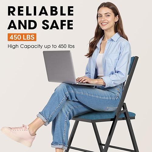 Miniatura 7 de SKONYON Paquete de 6 sillas plegables con cojín acolchado y respaldo, sillas de metal con cojín de gamuza con marco de acero cómodo y duradero para