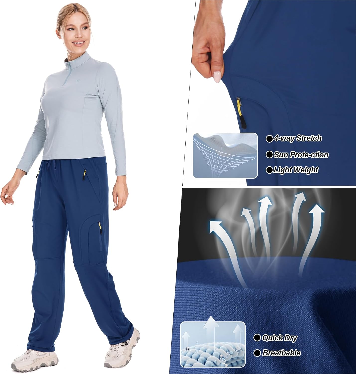 Toomett Women's Fleece Lined Sweatpants Straight Leg Pants Hiking Running Winter Thermal Joggers with Zipper Pockets,6607 Navy,XXL - Image 6