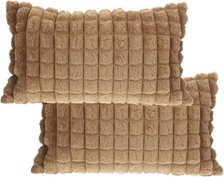 CONGARTENO 2 Piezas Almohada de Felpa Beige Caso Oscuro Cubrir Negro Falso Fundas Almohada decoración hogar Cubiertas de Estuches de Almohada Tirar Cubierta de Almohada algodón Café