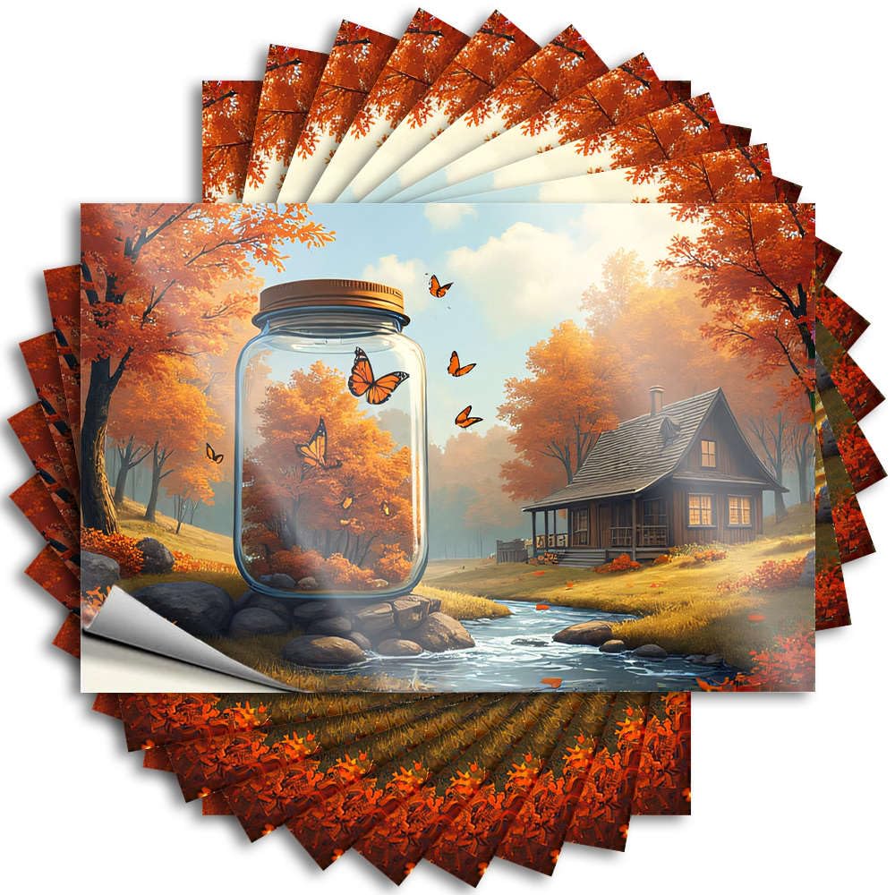 Decal Work | Smiley Face Tumbler Autumn Leaves, Butterflies, Jar, Cabin, Stream for Gamer(6X9CM)